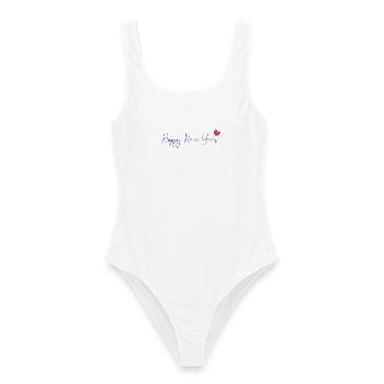 HAPPY NEW YEAR. SAINT SYLVESTER. NEW YEAR - Women's Swimsuit - white - Front - AI Model Female 172 dark (172cm)
