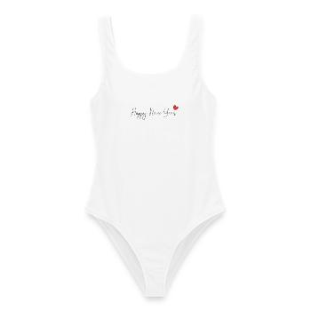 HAPPY NEW YEAR. SAINT SYLVESTER. NEW YEAR - Women's Swimsuit - white - Front - AI Model Female 172 dark (172cm)