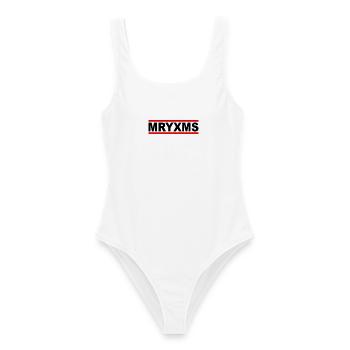 MRYXMS - BLK - Merry Christmas - Frauen Badeanzug - Weiß - Vorne - AI Model Female 172 dark (172cm)