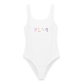 Queer-Kontraktierte Braille - Frauen Badeanzug - Weiß - Vorne - AI Model Female 172 dark (172cm)