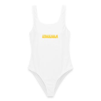 Stockholm Yellow Bubble Retro - Frauen Badeanzug - Weiß - Vorne - AI Model Female 172 dark (172cm)