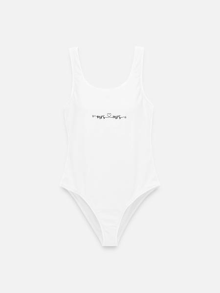 Mrs & Mrs Hochzeit Herz Design für lesbische Paare - Frauen Badeanzug - Weiß