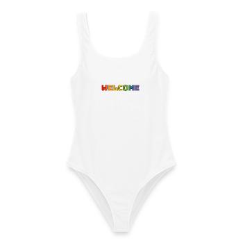 Regenbogen welcome CSD Shirt LGBT lgbtqi queer - Frauen Badeanzug - Weiß - Vorne - AI Model Female 172 dark (172cm)