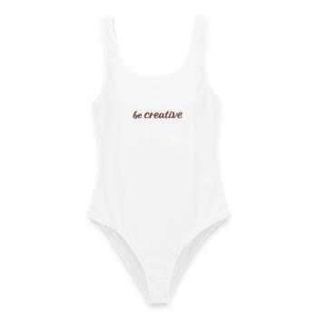 Be Creative Script Marron - Maillot de bain femme - blanc - Devant - AI Model Female 172 dark (172cm)