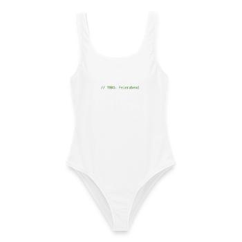 // TODO: Feierabend – Programmierer Shirt - Frauen Badeanzug - Weiß - Vorne - AI Model Female 172 dark (172cm)