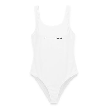 Squad Schriftzug Linie Schwarz - Frauen Badeanzug - Weiß - Vorne - AI Model Female 172 dark (172cm)