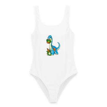 Blauer Dino mit Korb im Dschungel - Frauen Badeanzug - Weiß - Vorne - AI Model Female 172 dark (172cm)