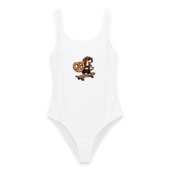 Skater Brezel Hund Lederhose - Frauen Badeanzug - Weiß - Vorne - AI Model Female 172 dark (172cm)