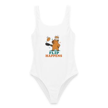 Flip Happens – Capybara-Koch mit Pfannkuchen - Frauen Badeanzug - Weiß - Vorne - AI Model Female 172 dark (172cm)