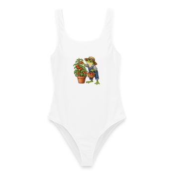 Frosch bei der Tomatenernte - Frauen Badeanzug - Weiß - Vorne - AI Model Female 172 dark (172cm)