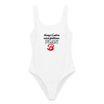 Keep Calm and Follow Plan B – Retro Lettering - Frauen Badeanzug - Weiß - Vorne - AI Model Female 172 dark (172cm)