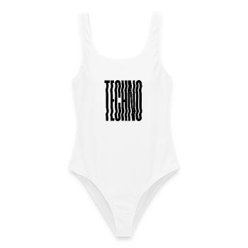 Techno Wave verzerrte Typografie - Frauen Badeanzug - Weiß - Vorne - AI Model Female 172 dark (172cm)