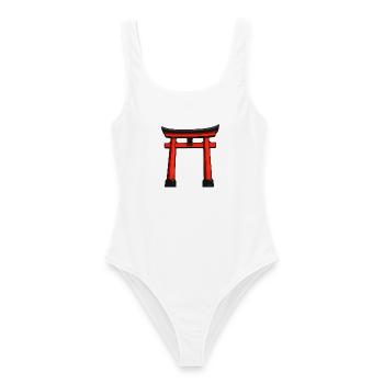 Roter Shinto Torii Gate Design - Frauen Badeanzug - Weiß - Vorne - AI Model Female 172 dark (172cm)