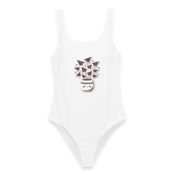 Papierflieger Blütenstrauß Topf - Frauen Badeanzug - Weiß - Vorne - AI Model Female 172 dark (172cm)