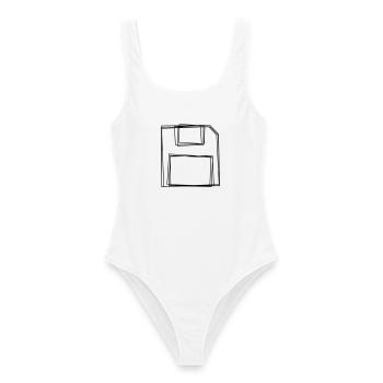 Diskette handgezeichnet - Frauen Badeanzug - Weiß - Vorne - AI Model Female 172 dark (172cm)