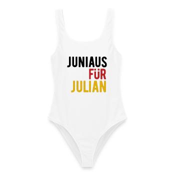JuniAUS für JuliAN - Fußball Banner 2026 - Frauen Badeanzug - Weiß - Vorne - AI Model Female 172 dark (172cm)