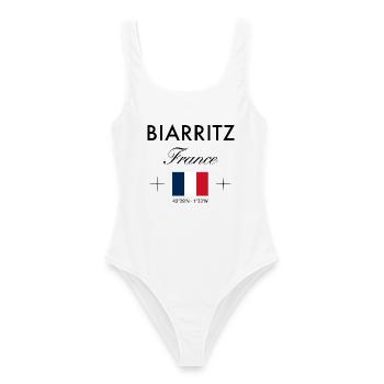 Biarritz France Coordinates Travel Souvenir - Women's Swimsuit - white - Front - AI Model Female 172 dark (172cm)