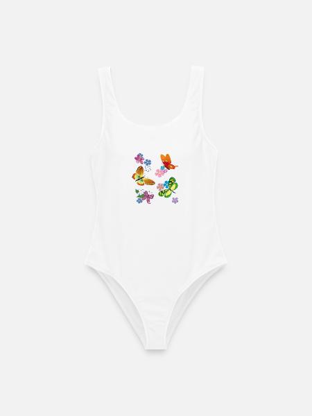 Blüten, Flowers, Schmetterling - Frauen Badeanzug - Weiß