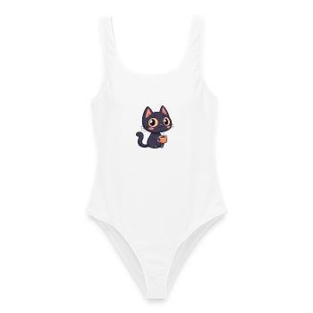 Niedliche Kaffee-Schwarze Katze - Frauen Badeanzug - Weiß - Vorne - AI Model Female 172 dark (172cm)