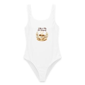 coffe_ist_my_live_language - Frauen Badeanzug - Weiß - Vorne - AI Model Female 172 dark (172cm)