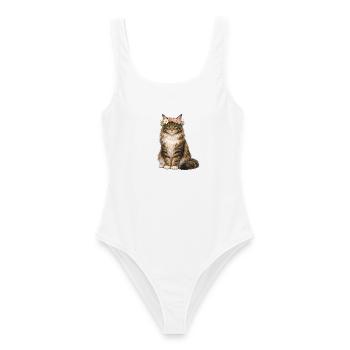 Maine Coon Katze  - Frauen Badeanzug - Weiß - Vorne - AI Model Female 172 dark (172cm)
