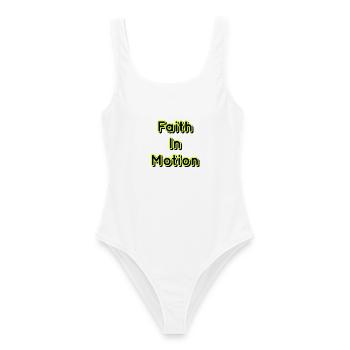Faith in Motion Neon-Typografie - Frauen Badeanzug - Weiß - Vorne - AI Model Female 172 dark (172cm)