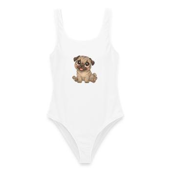 Mops Niedliches dunkles Mopsbaby mit großen Augen - Frauen Badeanzug - Weiß - Vorne - AI Model Female 172 dark (172cm)