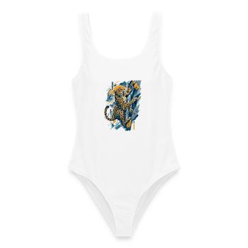 Bouldern Leopard – Abstraktes Klettern - Frauen Badeanzug - Weiß - Vorne - AI Model Female 172 dark (172cm)