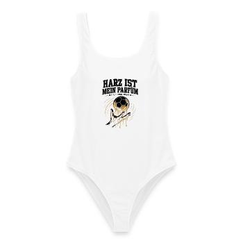 Handballer Geschenk – Harz statt Parfüm - Frauen Badeanzug - Weiß - Vorne - AI Model Female 172 dark (172cm)