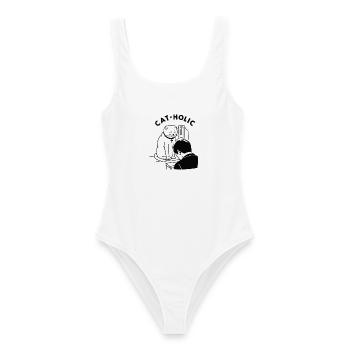 Katzenholische lustige Priesterkatze - Frauen Badeanzug - Weiß - Vorne - AI Model Female 172 dark (172cm)