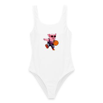 Basketball Schwein - Frauen Badeanzug - Weiß - Vorne - AI Model Female 172 dark (172cm)