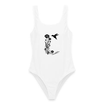 Motif floral avec des fleurs et colibris. - Maillot de bain femme - blanc - Devant - AI Model Female 172 dark (172cm)