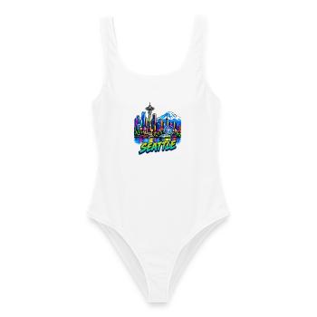 Seattle Neon Skyline - Frauen Badeanzug - Weiß - Vorne - AI Model Female 172 dark (172cm)
