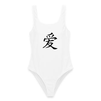 chinesisch Liebe - Frauen Badeanzug - Weiß - Vorne - AI Model Female 172 dark (172cm)