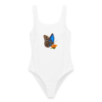 Schmetterling Blauer Morpho - Frauen Badeanzug - Weiß - Vorne - AI Model Female 172 dark (172cm)