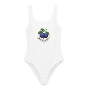 Two Plums Simply Plum-tastic Vintage-Logo - Frauen Badeanzug - Weiß - Vorne - AI Model Female 172 dark (172cm)