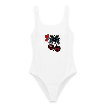 Kirsch-Duo mit Schleife Retro-Pop-Art - Frauen Badeanzug - Weiß - Vorne - AI Model Female 172 dark (172cm)