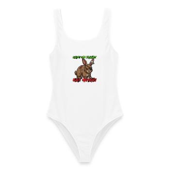Save The Planet Eat Humans – Horror Motiv Hase - Frauen Badeanzug - Weiß - Vorne - AI Model Female 172 dark (172cm)