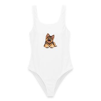 Fröhlicher Schäferhund-Puppy - Frauen Badeanzug - Weiß - Vorne - AI Model Female 172 dark (172cm)