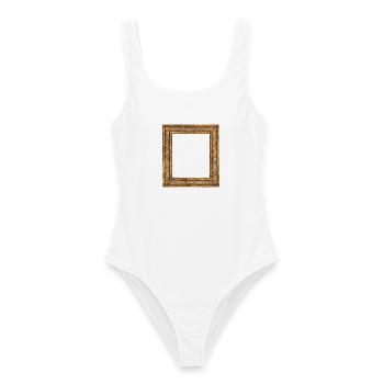 Goldener Bilderrahmen - Frauen Badeanzug - Weiß - Vorne - AI Model Female 172 dark (172cm)