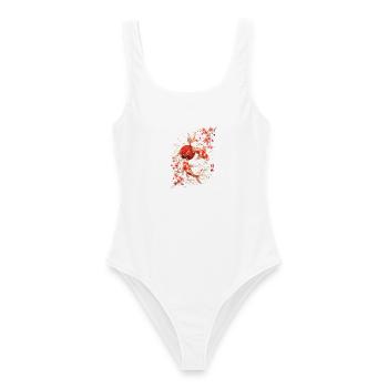 Koi und Kirschblüten Rotmond - Frauen Badeanzug - Weiß - Vorne - AI Model Female 172 dark (172cm)