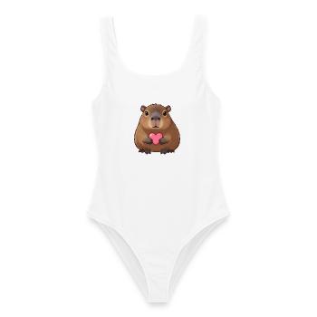 Capybara Wasserschwein mit Herz Geschenk  - Frauen Badeanzug - Weiß - Vorne - AI Model Female 172 dark (172cm)