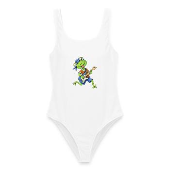 Frosch mit Gitarre  Musikfrosch - Frauen Badeanzug - Weiß - Vorne - AI Model Female 172 dark (172cm)