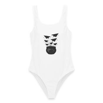 Papierflieger aus Topf - Frauen Badeanzug - Weiß - Vorne - AI Model Female 172 dark (172cm)