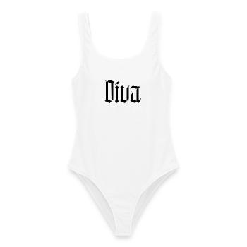 Diva / gothik stil  - Frauen Badeanzug - Weiß - Vorne - AI Model Female 172 dark (172cm)