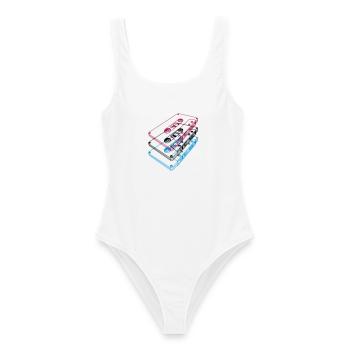 Cassette 3D – Mixtape rétro Perspective vintage - Maillot de bain femme - blanc - Devant - AI Model Female 172 dark (172cm)