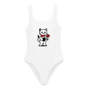 Amoureux des chats kawaii avec ruban rouge - Maillot de bain femme - blanc - Devant - AI Model Female 172 dark (172cm)