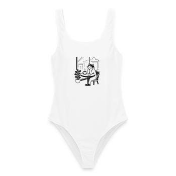 Thoughtful Cat Cafe - Women's Swimsuit - white - Front - AI Model Female 172 dark (172cm)