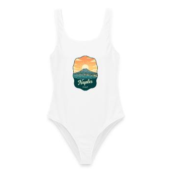 Insigne de voyage rétro du mont Vésuve de Naples - Maillot de bain femme - blanc - Devant - AI Model Female 172 dark (172cm)
