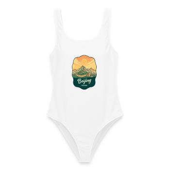 Pekinger Große Mauer Retro-Sonnenuntergangs-Reiseabzeichen - Frauen Badeanzug - Weiß - Vorne - AI Model Female 172 dark (172cm)